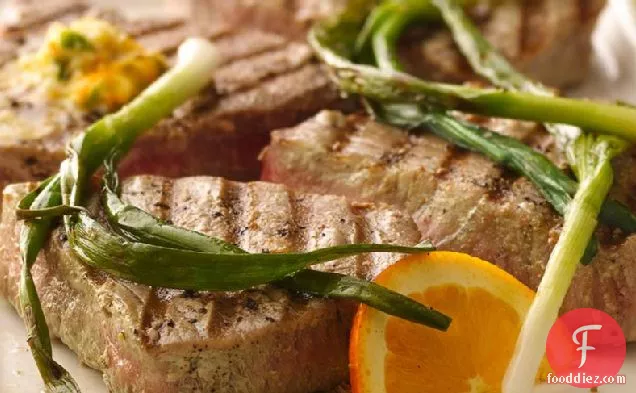 Grilled Tuna Steaks with Green Onions and Orange Butter