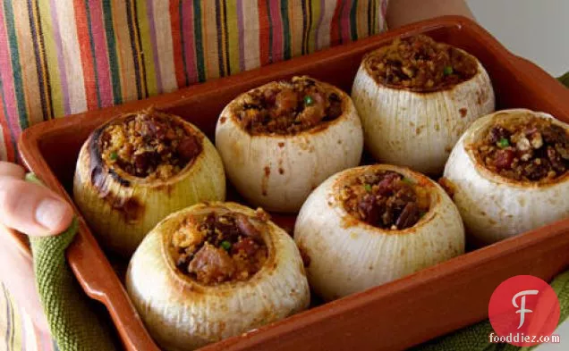 Cornbread, Pecan, and Salt Pork–Stuffed Onions