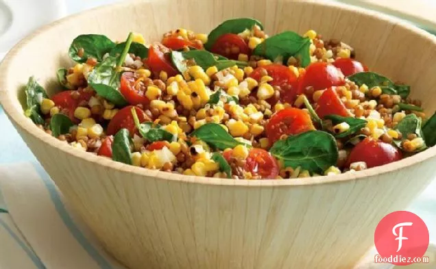 Wheat Berry, Roasted Corn and Spinach Salad