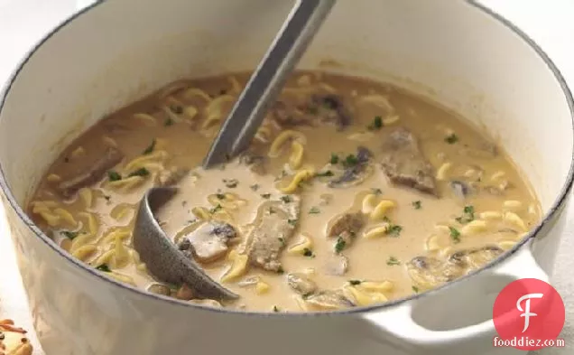 Creamy Beef, Mushroom and Noodle Soup
