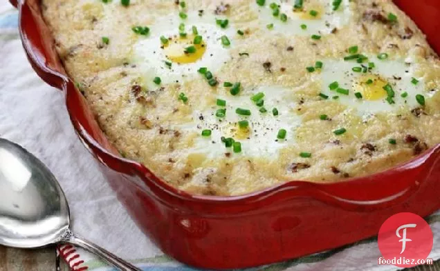 Sausage and Grits Casserole with Baked Eggs