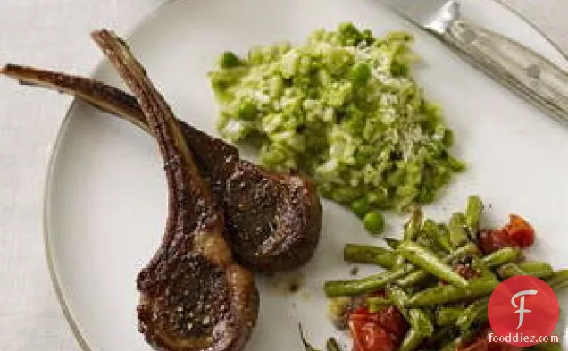 Lamb Chops With Roasted Vegetables And Spring Pea Risotto