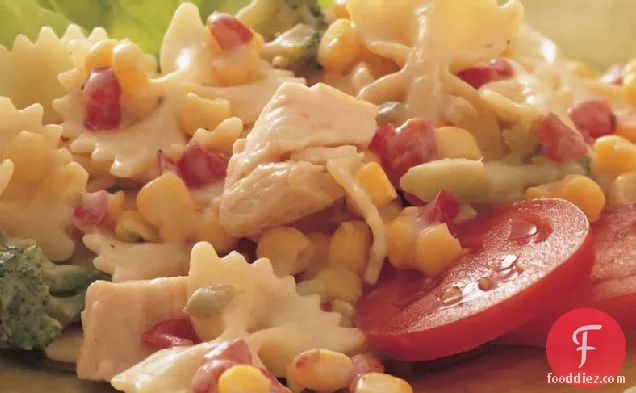 Chicken Pasta Salad with Roasted Red Pepper Dressing
