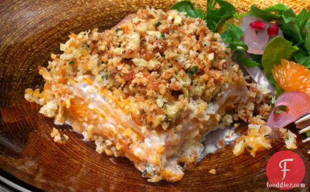 Celery Root and Squash Gratin with Walnut-Thyme Streusel