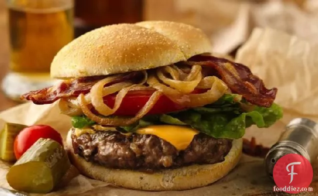 Caramelized Beer-Onion and Bacon Burgers