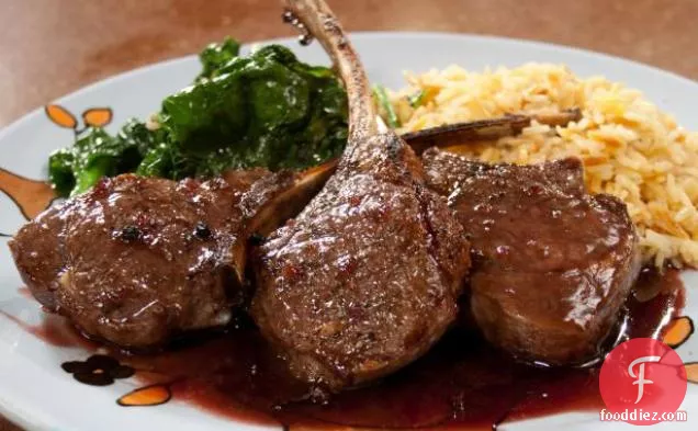 Lamb Chops with Pomegranate Sauce and Saffron Pilaf