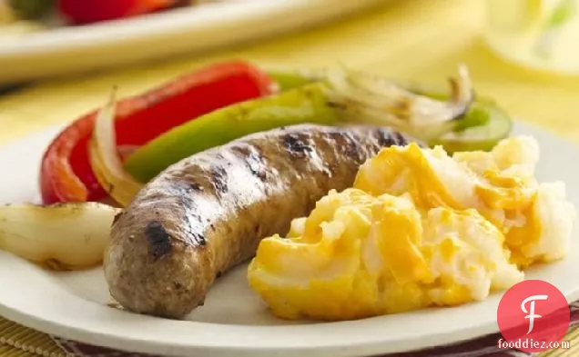 Grilled Sausage and Peppers with Cheddar Potatoes