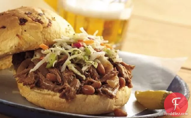 Slow-Cooker Cowboy Beef and BBQ Bean Sandwiches