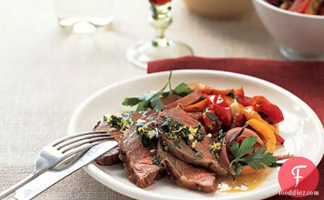 Roast Lamb with Peppers and Mint Gremolata