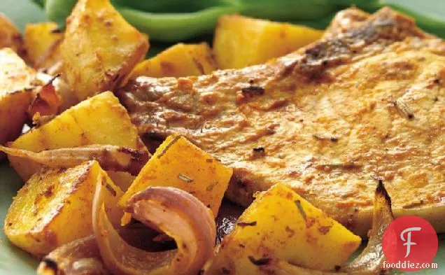 भुना हुआ दौनी पोर्क चॉप और आलू