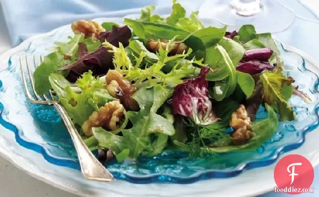 Mixed Greens Salad with Warm Walnut Dressing