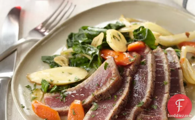 Seared Tuna with Spinach and Root Vegetables