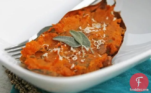 Twice-Baked Sweet Potatoes with Caramelized Shallots and Sage