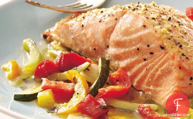 Basil Salmon and Julienne Vegetables
