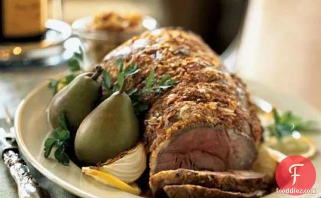 Leg of Lamb with Roasted Pear and Pine Nut Relish