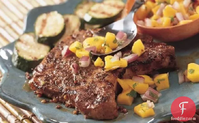 Grilled Jamaican Jerk Pork Chops with Mango Salsa