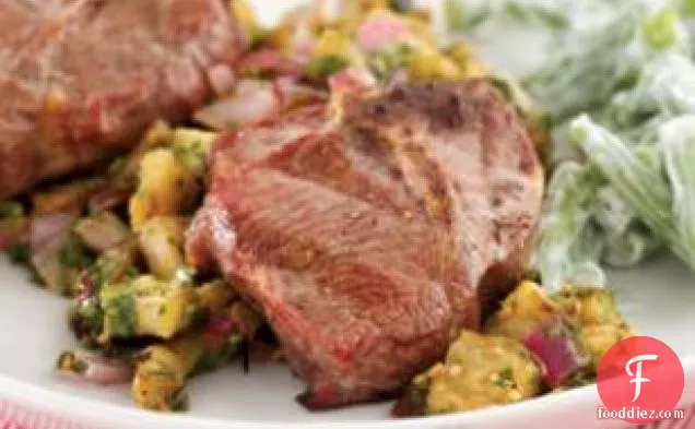 Grilled Lamb Chops With Eggplant Salad