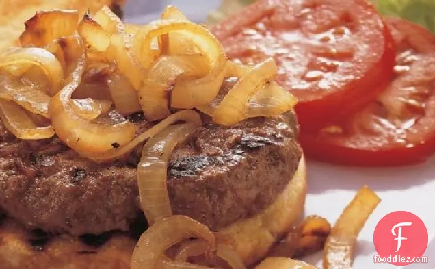 Grilled Hamburger Steaks with Roasted Onions