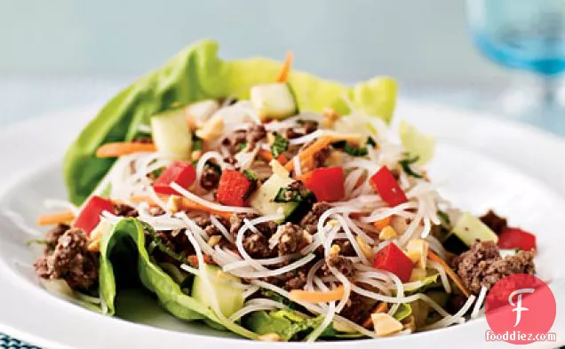 Asian Beef and Noodle-Filled Lettuce Cups