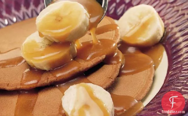 Cocoa Pancakes with Creamy Caramel-Banana Topping