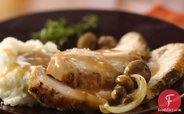 Dijon and Herb Turkey Breast with Mushroom Gravy