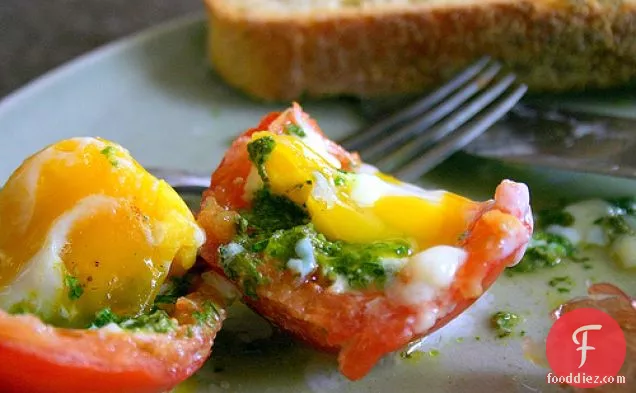 Romaine Pesto And Egg-stuffed Tomatoes