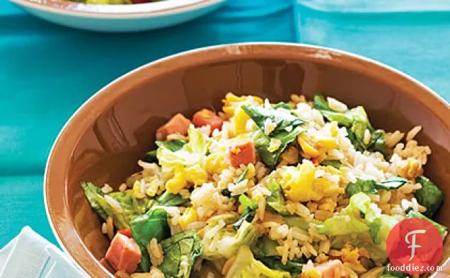 Lettuce Fried Rice with Easter Ham and Eggs