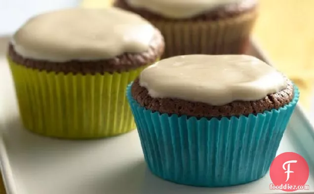 Chocolate Cupcakes with Vanilla Yogurt Caramel Frosting