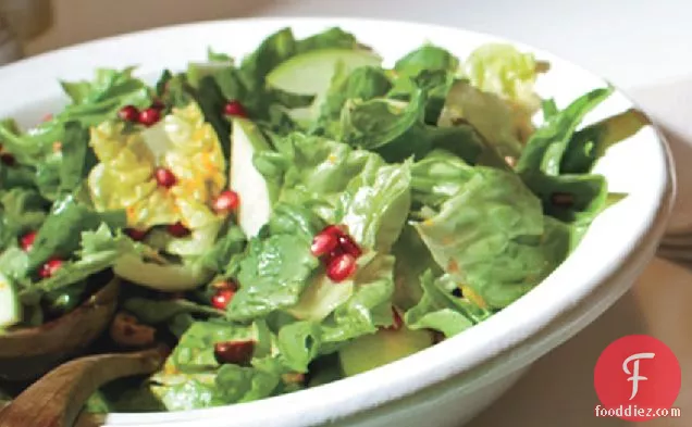 Escarole And Butter Lettuce Salad With Pomegranate Seeds And Ha