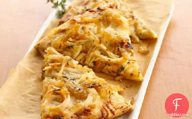 Grilled White Chicken Pizza with Caramelized Sweet Onions