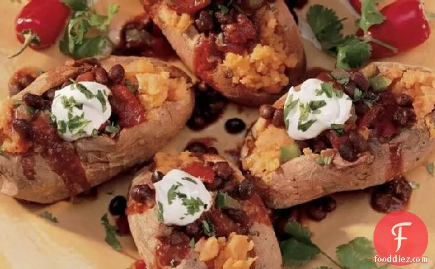 Sweet Potatoes with Spicy Black Bean Chili