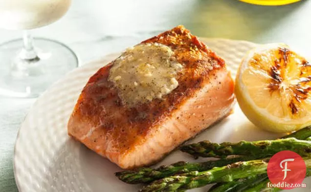 Grilled Salmon with Lemon-Pepper Compound Butter