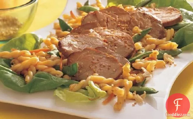 Grilled Asian Pork and Pasta with Crunchy Noodles