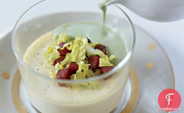 Frothy Lettuce Soup with Onion Custard