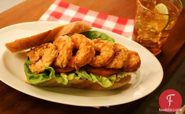 Fried Shrimp Sandwich With Lettuce And Tomato