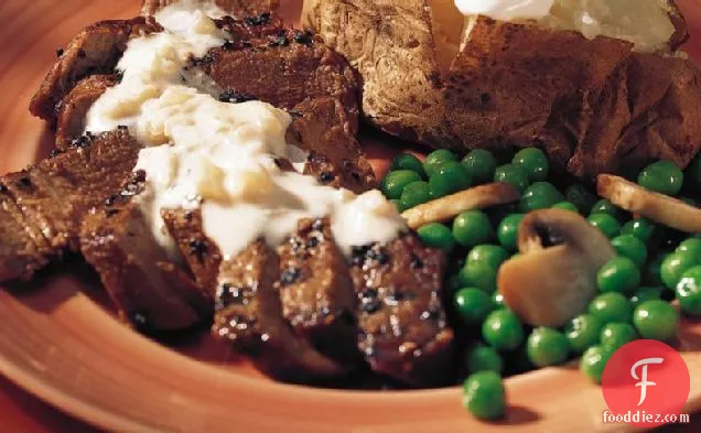 Grilled Peppered Steak with Brandy Cream Sauce