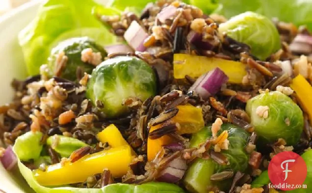 Maple Balsamic Brussels Sprouts and Wild Rice Salads