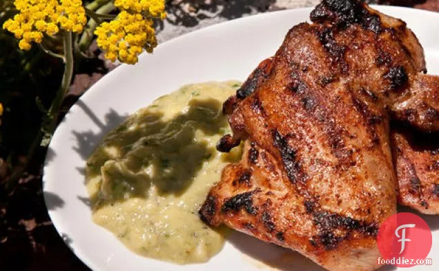 Chipotle Grilled Chicken Thighs with Spicy Tomatillo Sauce