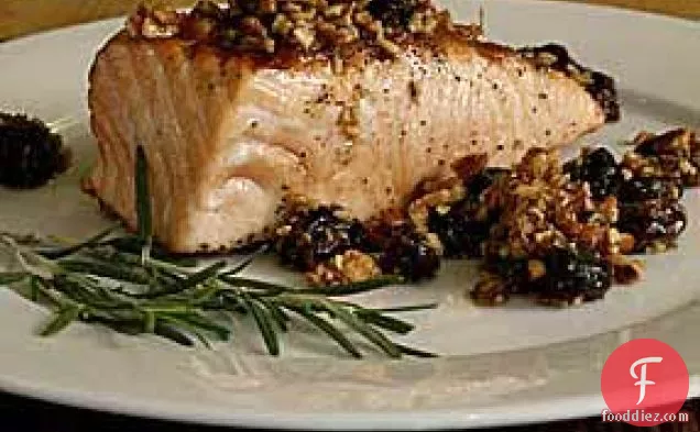 Wild King Salmon with Dried Cherries and Smoked Almond Beurre Noisette