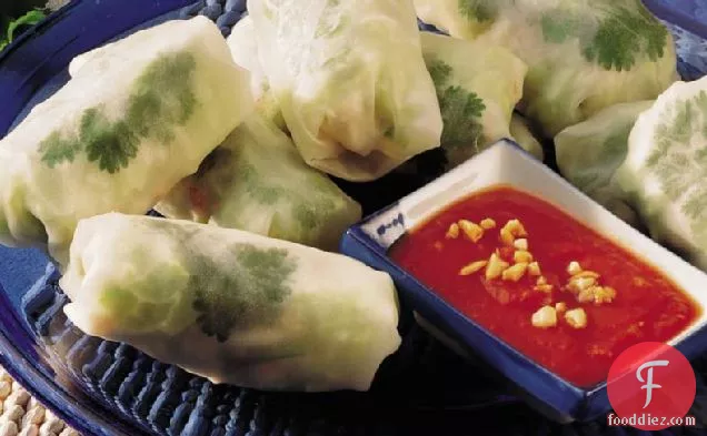 Veggie-Fish Spring Rolls with Dipping Sauce