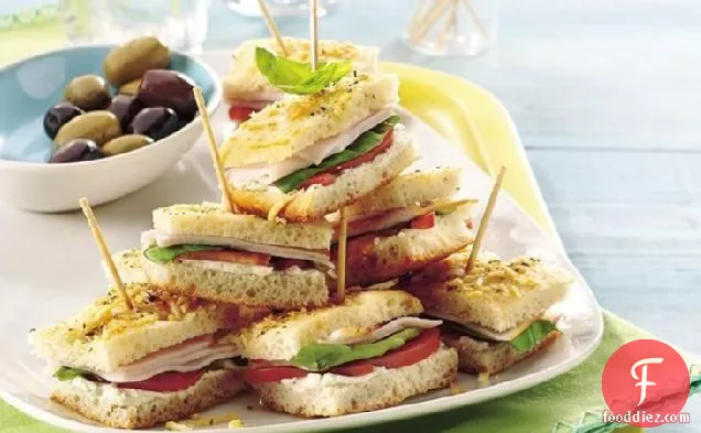 Basil-Turkey Mini Focaccia Sandwiches