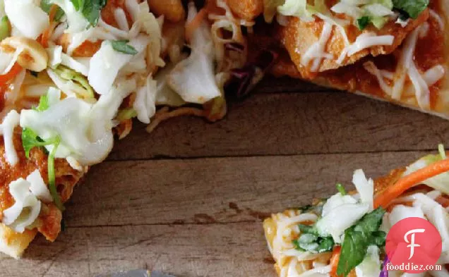 Indian Butter Chicken Naan Pizza with Lime & Peanut Slaw