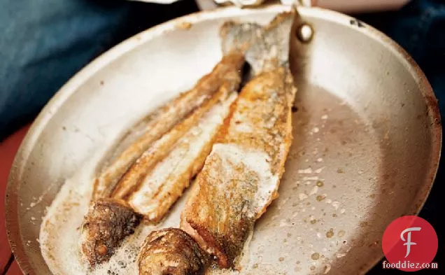 Pan-Fried River Trout with Corn Cakes and Red-Pepper Coulis