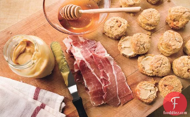Sweet Potato Biscuits With Ham, Mustard, And Honey