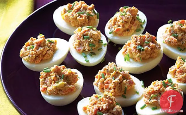 Deviled Eggs with Smoked Salmon and Two Mustards
