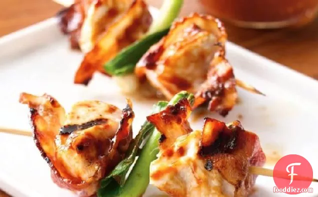 Grilled Barbecued Bacon-Chicken Skewers