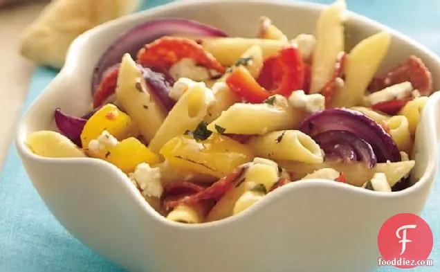 Roasted Sweet Pepper Pasta Salad with Herbs and Feta
