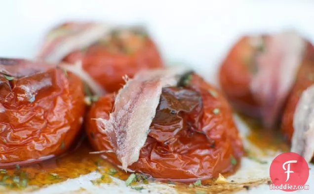 Savory Slow Roasted Tomatoes with Filet of Anchovy