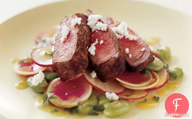 Sliced Filet Mignon With Fava Beans, Radishes, And Mustard Dres