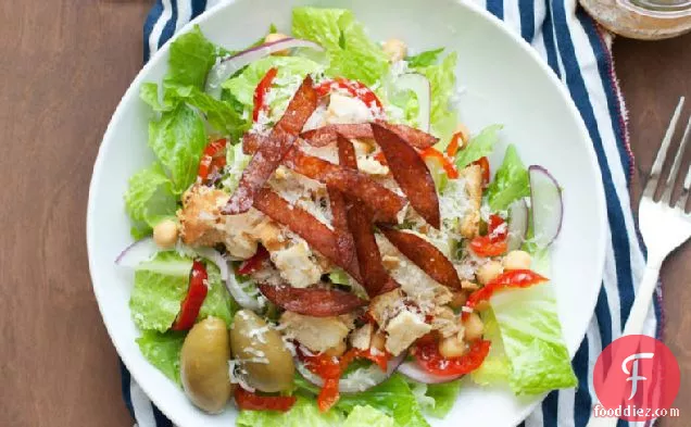 Italian Chopped Salad with Salami Crisps